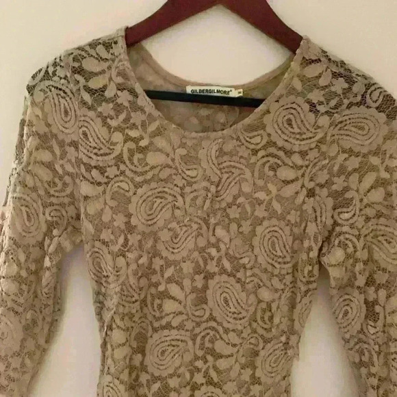 Gilbert Gilmore nude open back lace dress medium - Picture 2 of 7